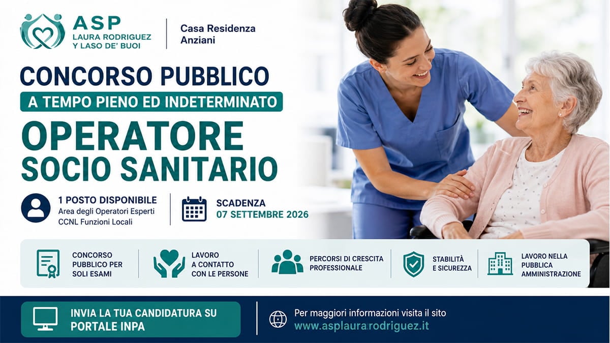 Concorso OSS 2026: ASP Laura Rodriguez assume Operatore Socio Sanitario a tempo indeterminato
