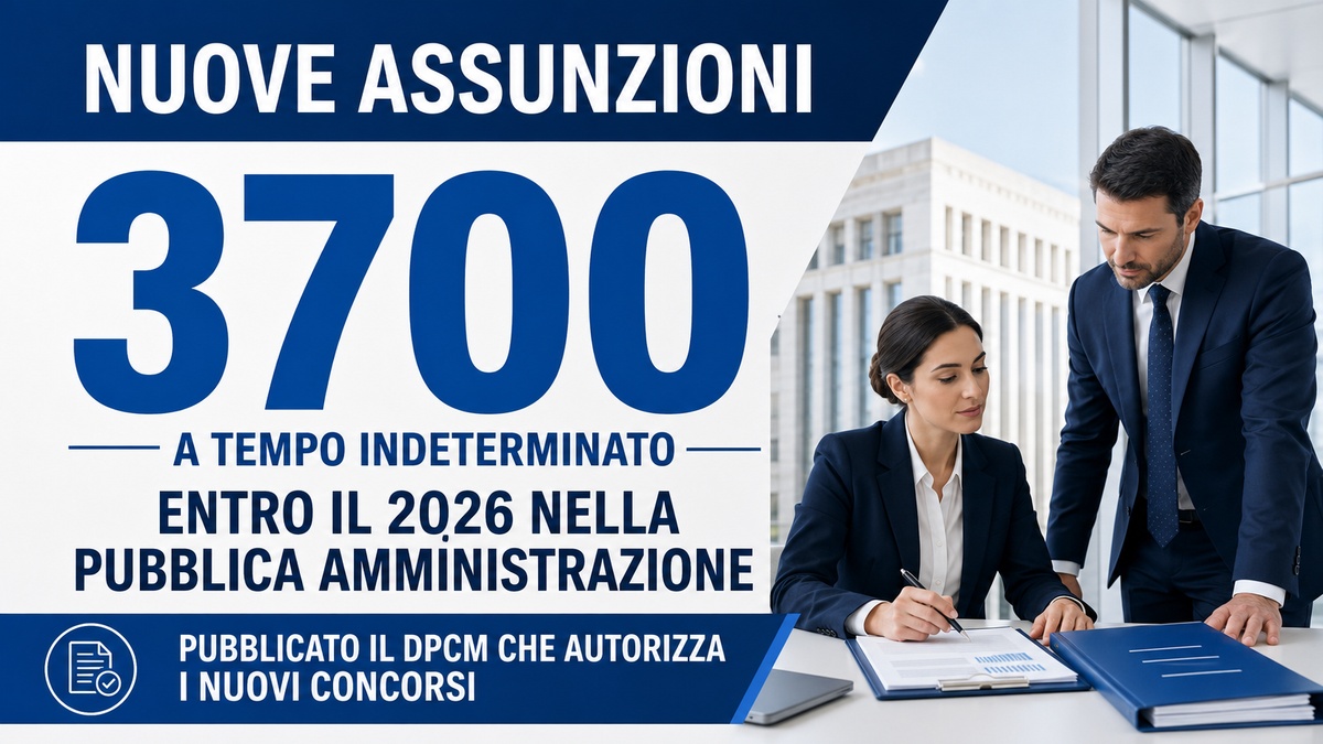 3700 NUOVE ASSUNZIONI A TEMPO INDETERMINATO ENTRO IL 2026 NELLA PUBBLICA AMMINISTRAZIONE PUBBLICATO IL DPCM