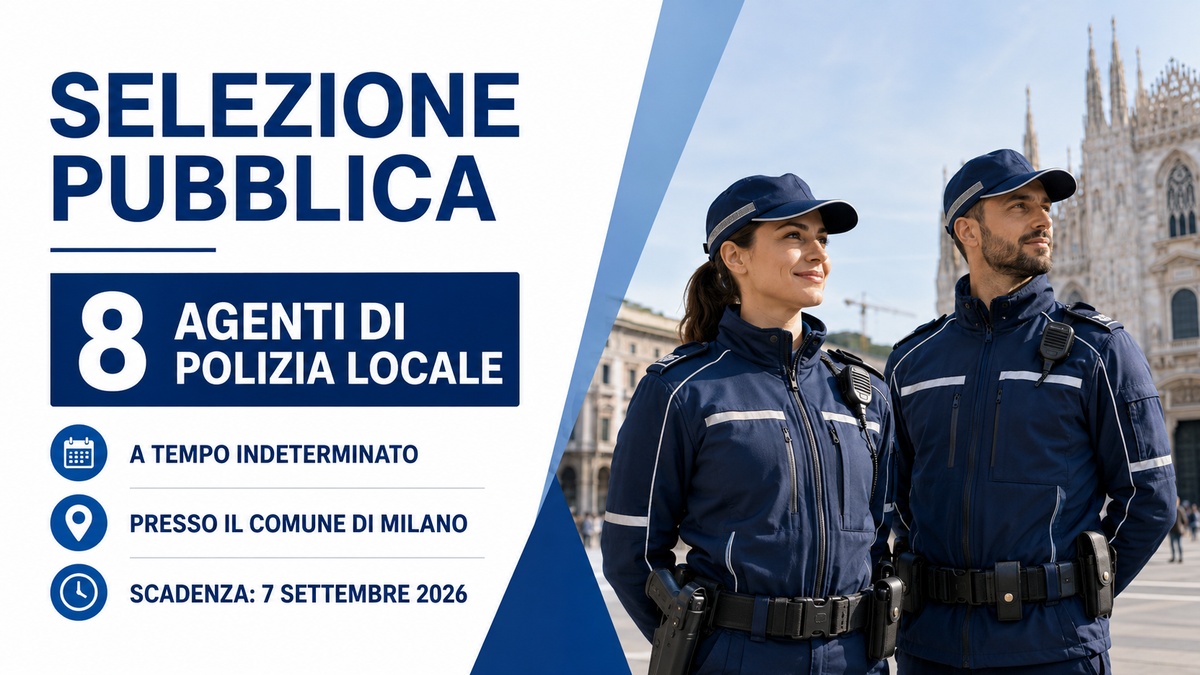 8 POSTI PER AGENTI DI POLIZIA LOCALE CONCORSO PUBBLICO COMUNE DI MILANO A TEMPO INDETERMINATO, BANDO COMPLETO