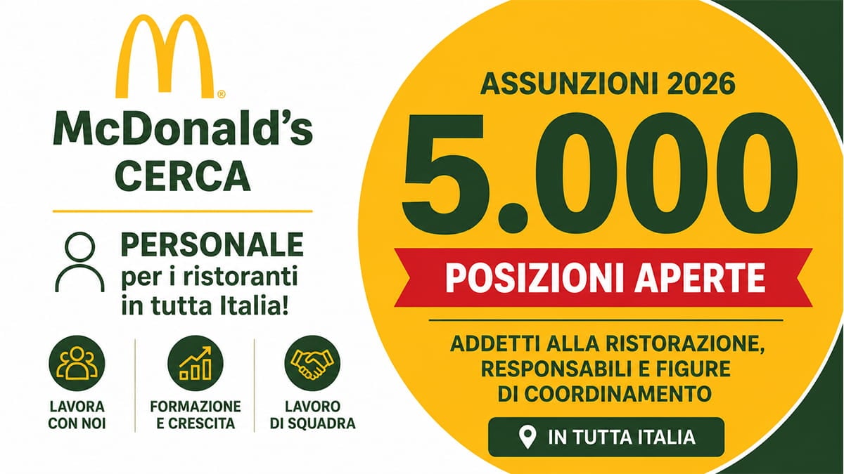 McDonald's assume 5.000 persone in tutta Italia: oltre 135 offerte di lavoro attive nel 2026