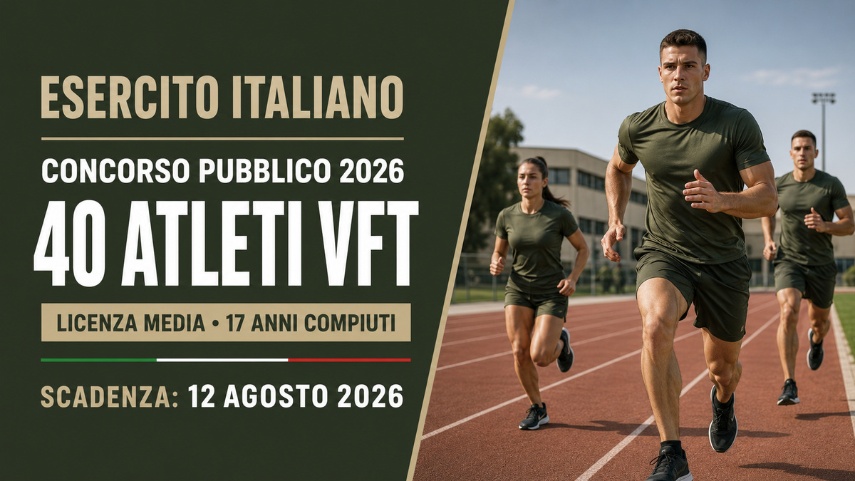 40 ATLETI VFT ESERCITO ITALIANO CONCORSO PUBBLICO 2026 CON LICENZA MEDIA, BANDO COMPLETO