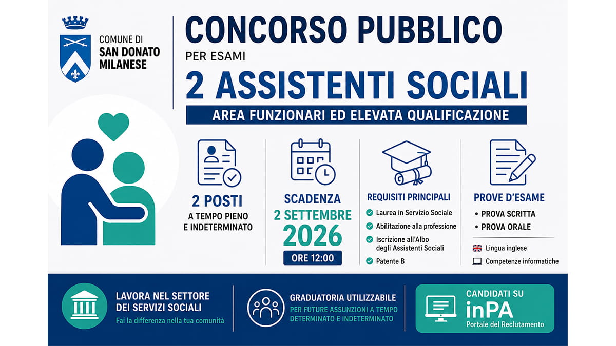 Concorso 2026: bando per 2 Assistenti Sociali a tempo indeterminato. Requisiti, prove e domanda