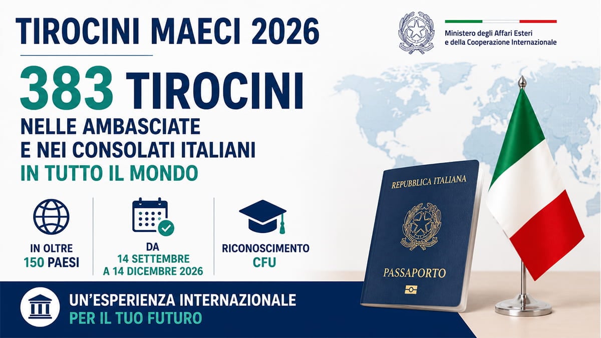 Tirocini MAECI 2026: 383 opportunità nelle Ambasciate, Consolati e Istituti Italiani di Cultura nel mondo
