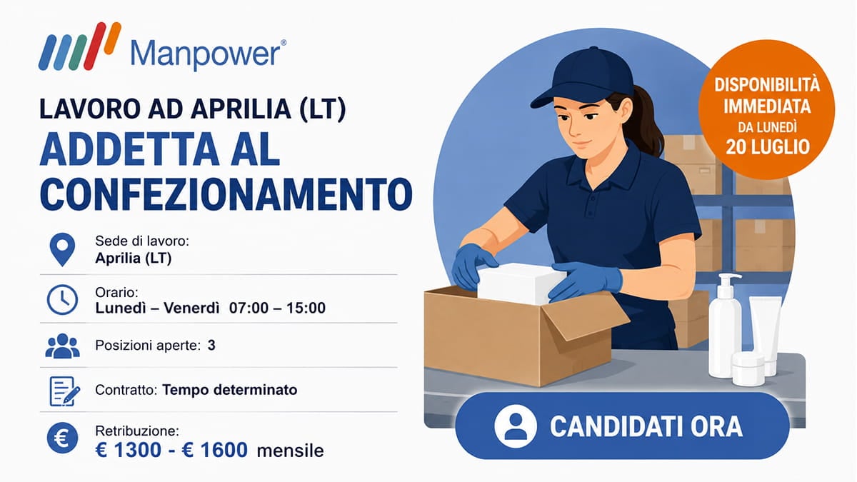 Manpower cerca 3 Addetti al Confezionamento per azienda logistica