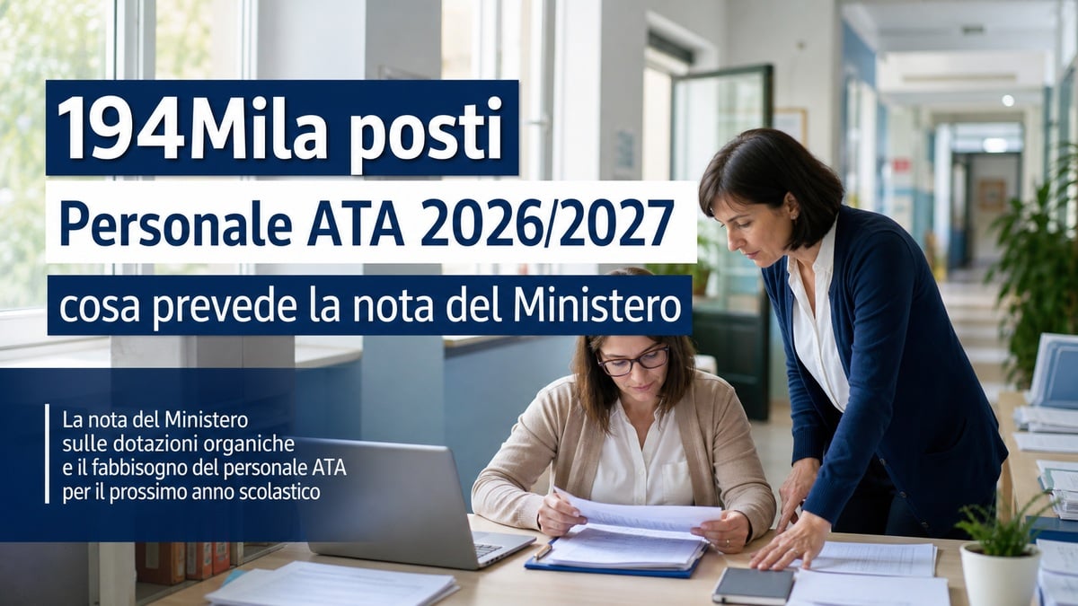 194Mila posti Personale ATA 2026/2027, cosa prevede la nota del Ministero
