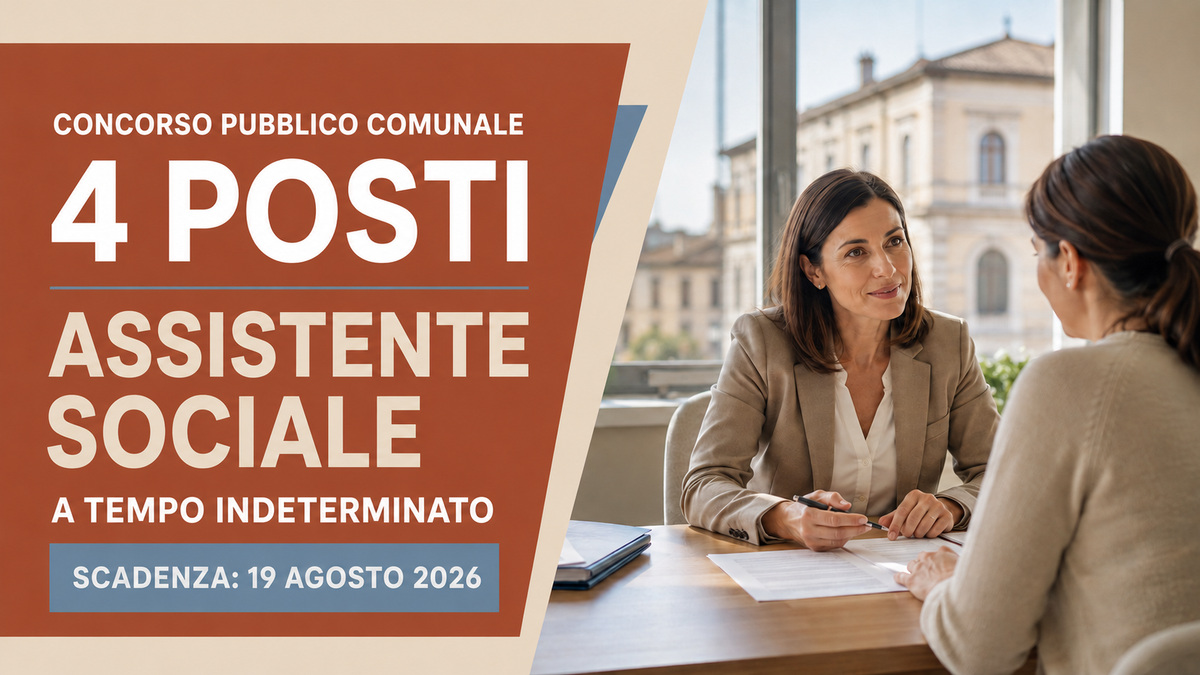 4 POSTI DI ASSISTENTE SOCIALE CONCORSO PUBBLICO COMUNALE PER ESAMI 2026, BANDO COMPLETO 
