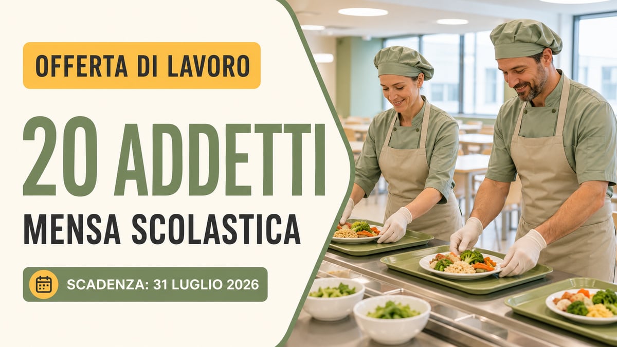 20 posti per ADDETTI MENSA SCOLASTICA nuova selezione LUGLIO 2026, come inviare domanda