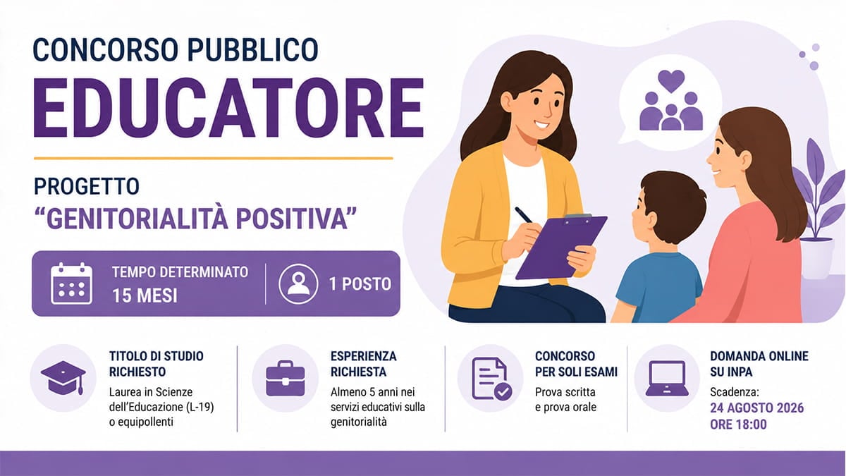 Concorso Educatore 2026: assunzione per il progetto “Genitorialità Positiva”
