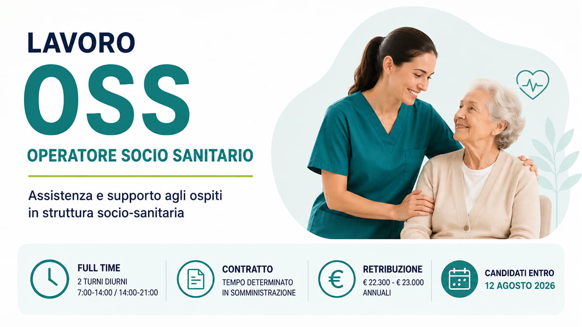 Offerta di lavoro OSS 2026: stipendio fino a 23.000 euro e contratto full time