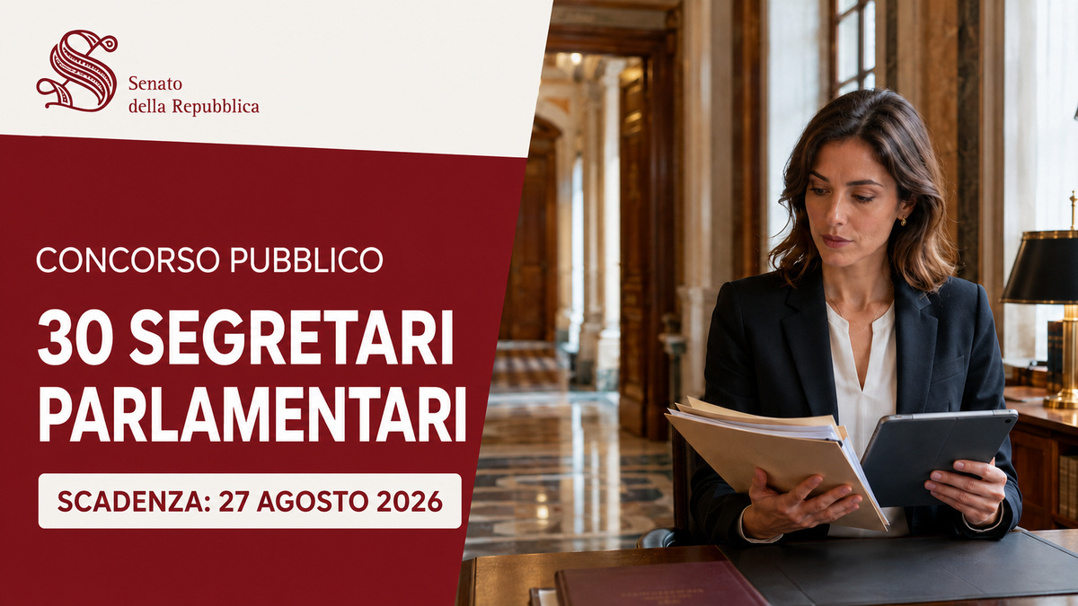 30 POSTI PER SEGRETARIO PARLAMENTARE CONCORSO PUBBLICO 2026 SENATO DELLA REPUBBLICA, BANDO COMPLETO