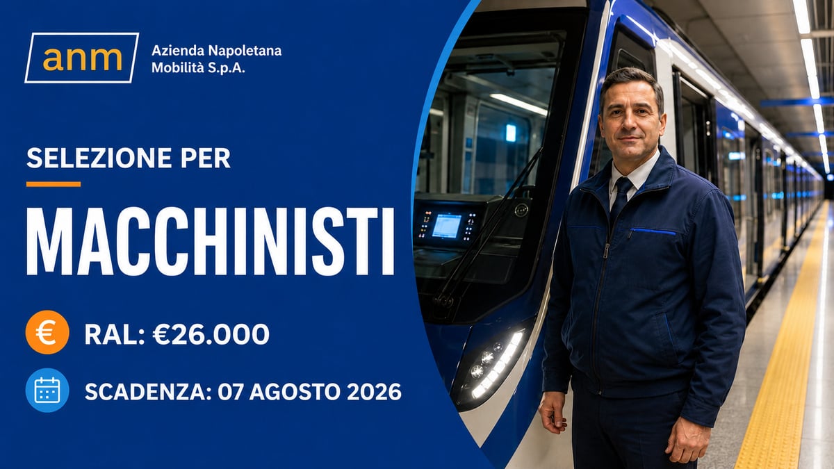 ANM NAPOLI AVVISO DI SELEZIONE PER MACCHINISTI DEI TRENI DELLE LINEE METROPOLITANE, REQUISITI RICHIESTI E COME CANDIDARSI