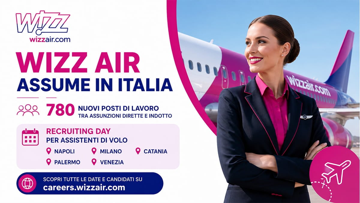 Wizz Air assume in Italia: 780 nuovi posti di lavoro e Recruiting Day per assistenti di volo
