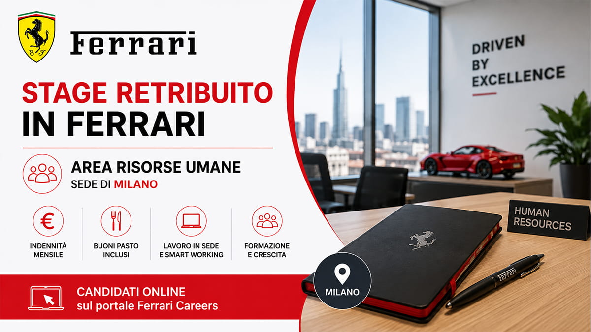 Stage retribuito Ferrari a Milano: opportunità nelle Risorse Umane per laureati e studenti Master