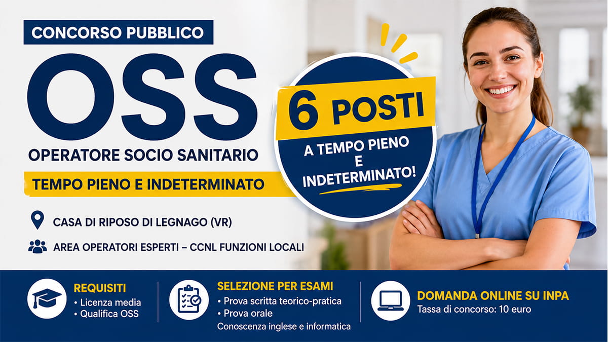 Concorso OSS 2026: 6 posti a tempo indeterminato, domande online su InPA