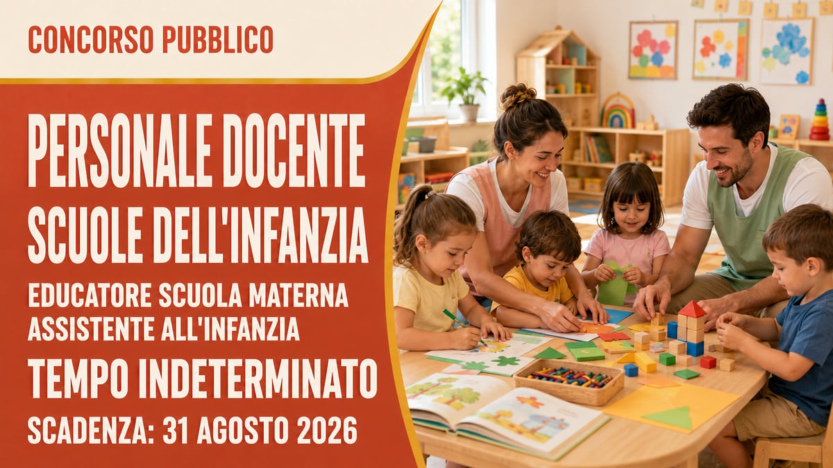 PERSONALE DOCENTE DELLE SCUOLE DELL'INFANZIA PROFILO EDUCATORE SCUOLA MATERNA ASSISTENTE ALL'INFANZIA CONCORSO AGOSTO 2026, BANDO COMPLETO