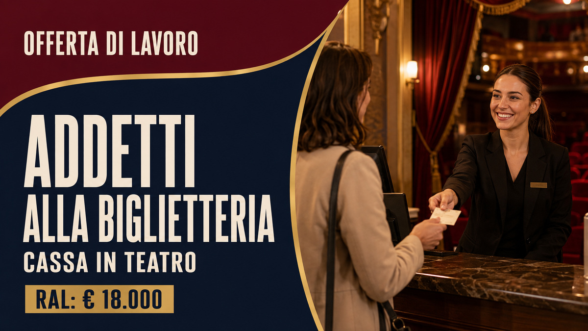 ADDETTI ALLA BIGLIETTERIA - CASSA DI TEATRO OFFERTA DI LAVORO RAL EURO 18.000, REQUISITI RICHIESTI E COME CANDIDARSI