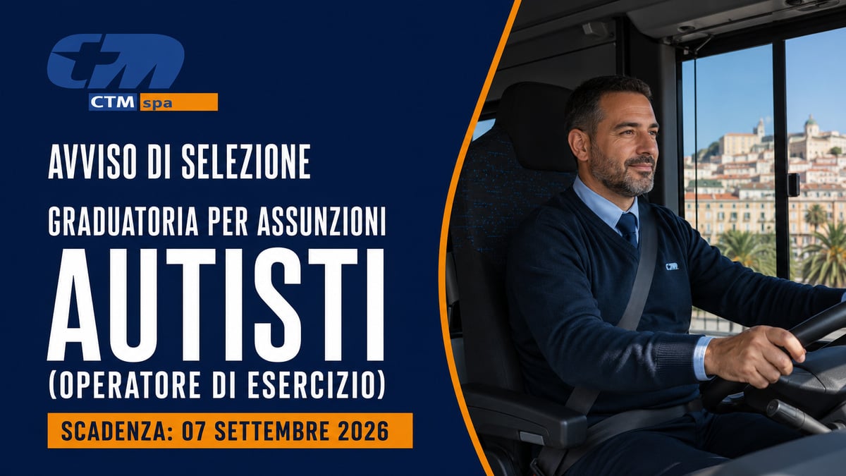 AUTISTI AVVISO DI SELEZIONE PER LA FORMAZIONE DI UNA GRADUATORIA PER ASSUNZIONI CON IL PROFILO DI OPERATORE DI ESERCIZIO 2026 CMT SPA, BANFO COMPLETO