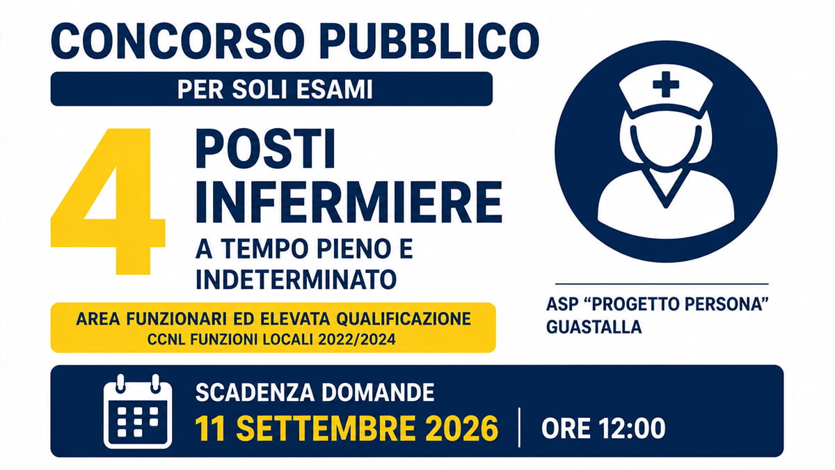 Concorso Infermieri 2026: 4 posti a tempo indeterminato, domande entro l’11 settembre