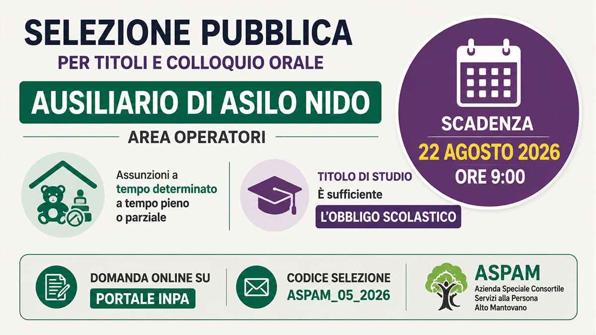 Selezione Ausiliari Asilo Nido 2026: ASPAM forma una graduatoria per nuove assunzioni