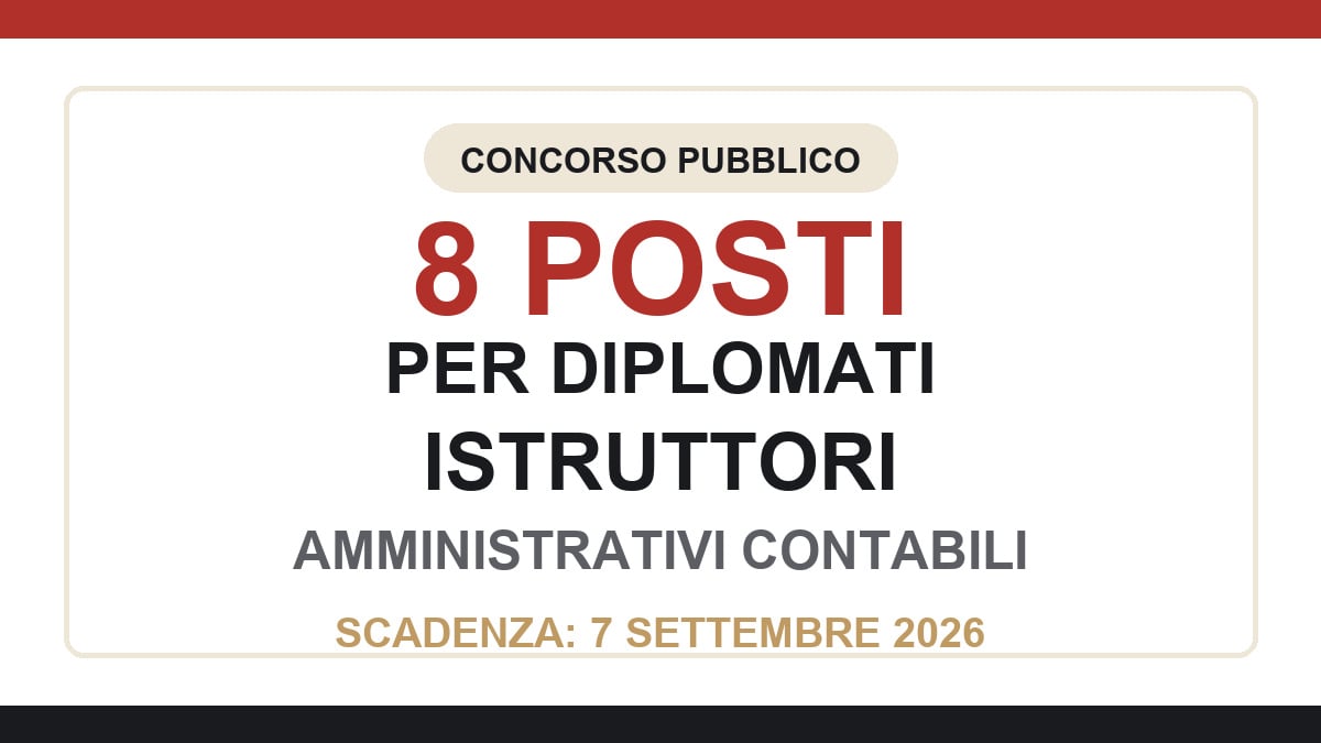 8 posti per Diplomati, concorso pubblico per Istruttori Amministrativi Contabili 2026