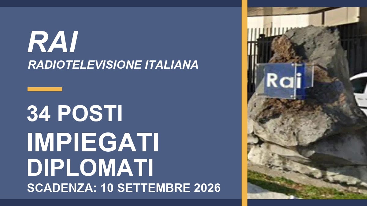 34 posti per Impiegati selezione RAI per Diplomati 2026: informazioni e come partecipare