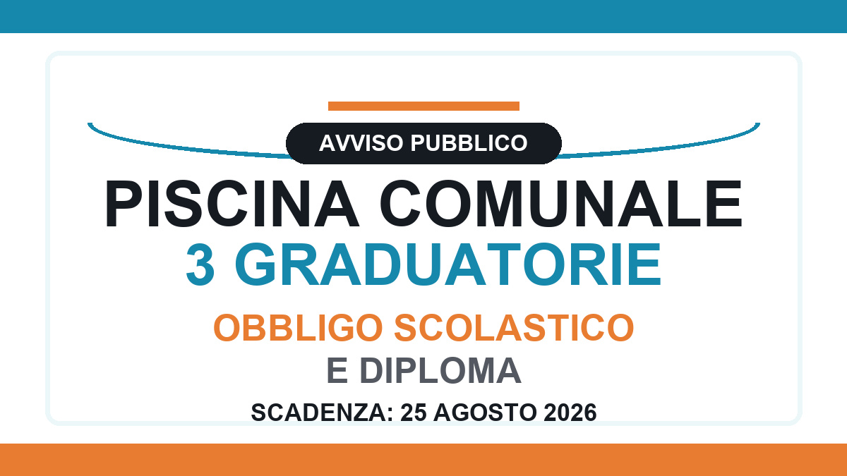 Piscina Comunale in Campania, avviso pubblico per graduatorie con obbligo scolastico e diploma