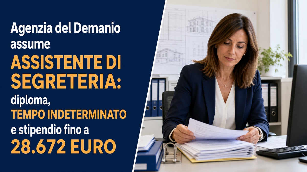 Agenzia del Demanio assume Assistente di Segreteria: diploma, tempo indeterminato e stipendio fino a 28.672 euro