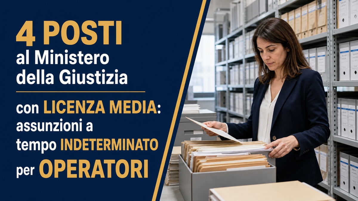 4 posti al Ministero della Giustizia con licenza media: assunzioni a tempo indeterminato per Operatori