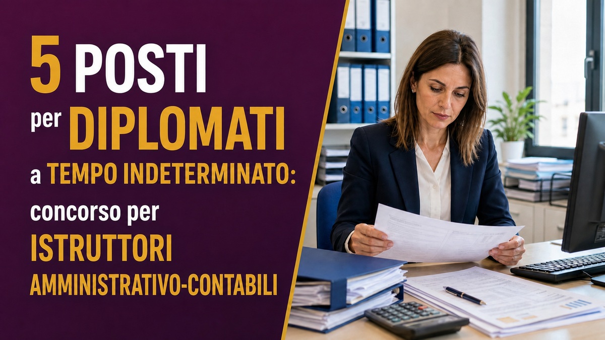 5 posti per DIPLOMATI a tempo indeterminato: concorso per Istruttori amministrativo-contabili