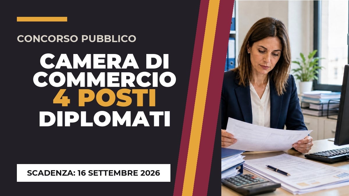 4 posti per Diplomati alla Camera di Commercio, concorso pubblico 2026