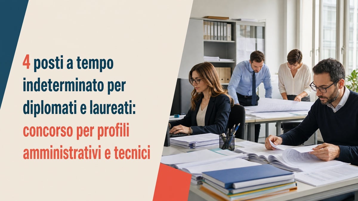 4 posti a tempo indeterminato per diplomati e laureati: concorso per profili amministrativi e tecnici