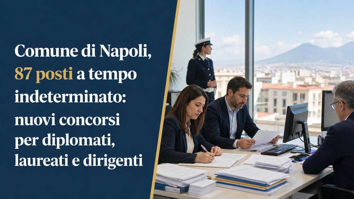 Comune di Napoli, 87 posti a tempo indeterminato: nuovi concorsi per diplomati, laureati e dirigenti