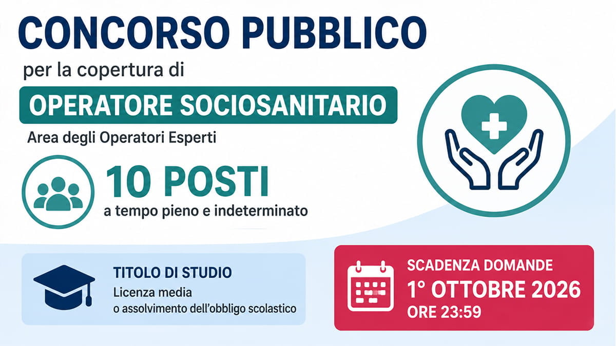 Concorso OSS 2026: 10 posti a tempo indeterminato, basta la licenza media