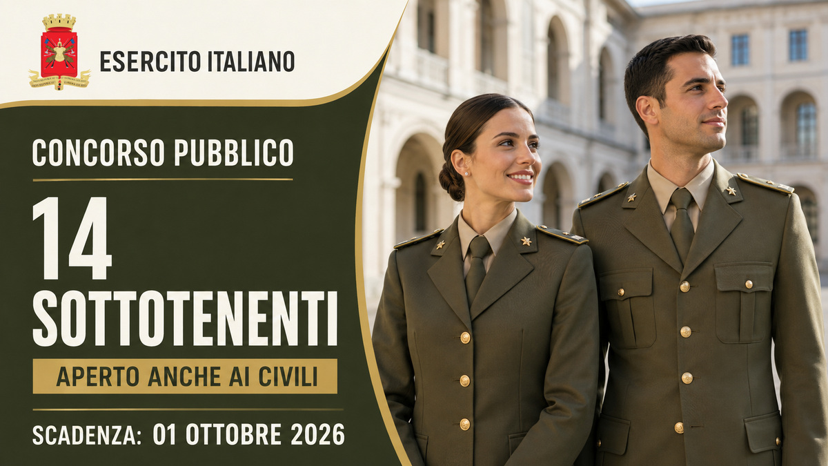 14 SOTTOTENENTI ESERCITO ITALIANO CONCORSO PUBBLICO STRAORDINARIO 2026 APERTO ANCHE AI CIVILI, BANDO COMPLETO