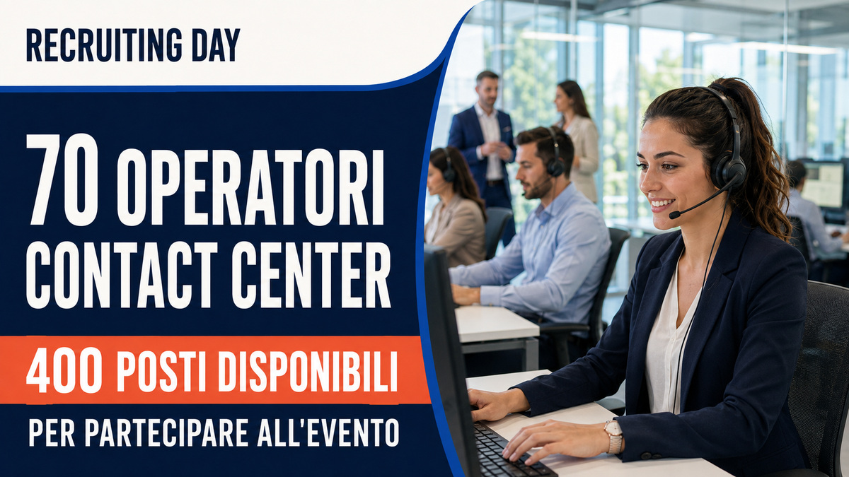 RECRUITING DAY PER 70 OPERATORI CONTACT CENTER 400 POSTI DISPONIBILI PER LA PARTECIPAZIONE ALL'EVENTO, SCOPRI TUTTI I DETTAGLI