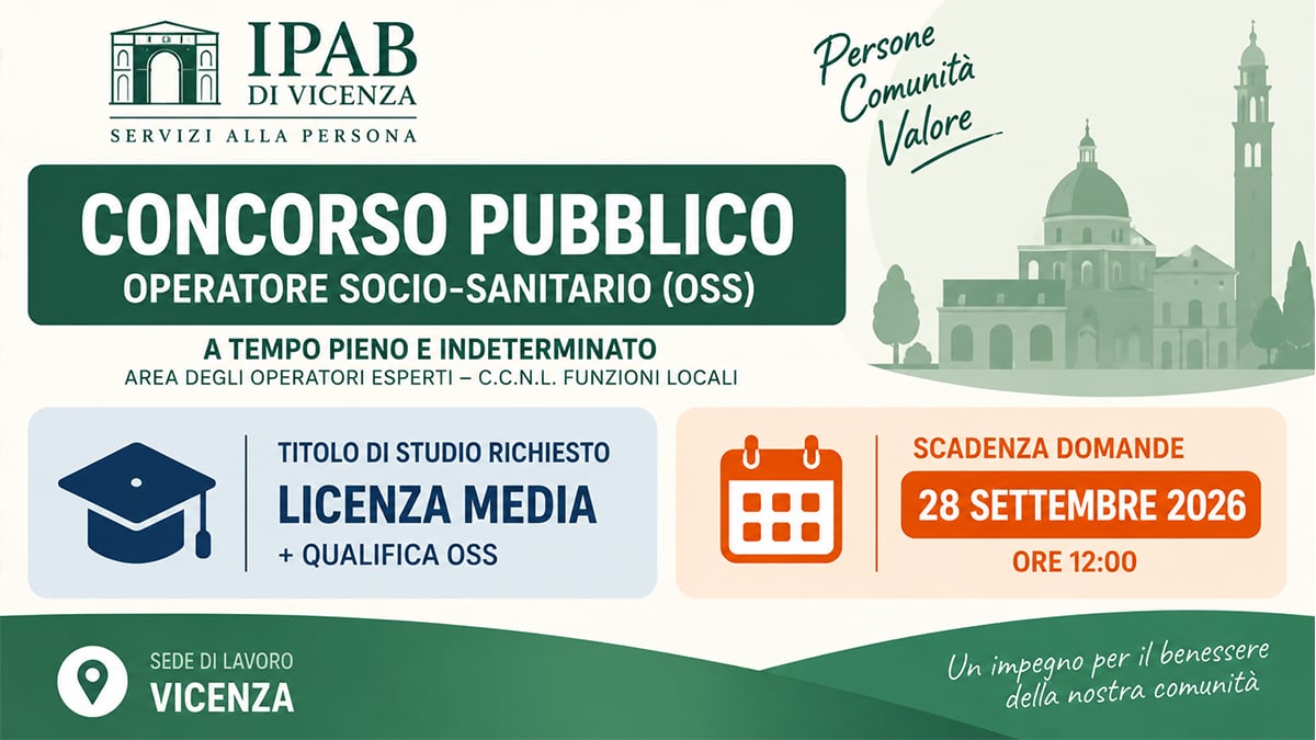 Concorso OSS IPAB Vicenza 2026: posto a tempo indeterminato, basta la licenza media