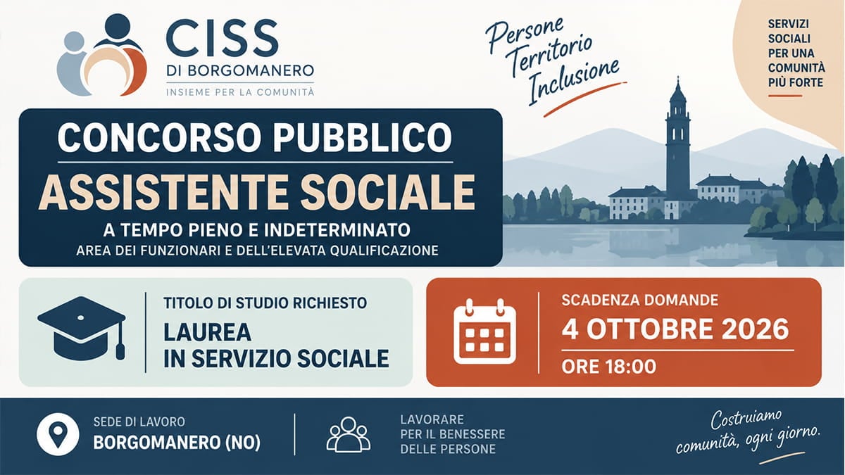 Concorso Assistente Sociale CISS Borgomanero 2026: assunzione a tempo indeterminato