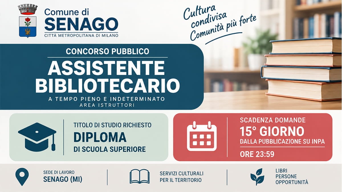 Concorso Assistente Bibliotecario 2026: posto a tempo indeterminato, basta il diploma