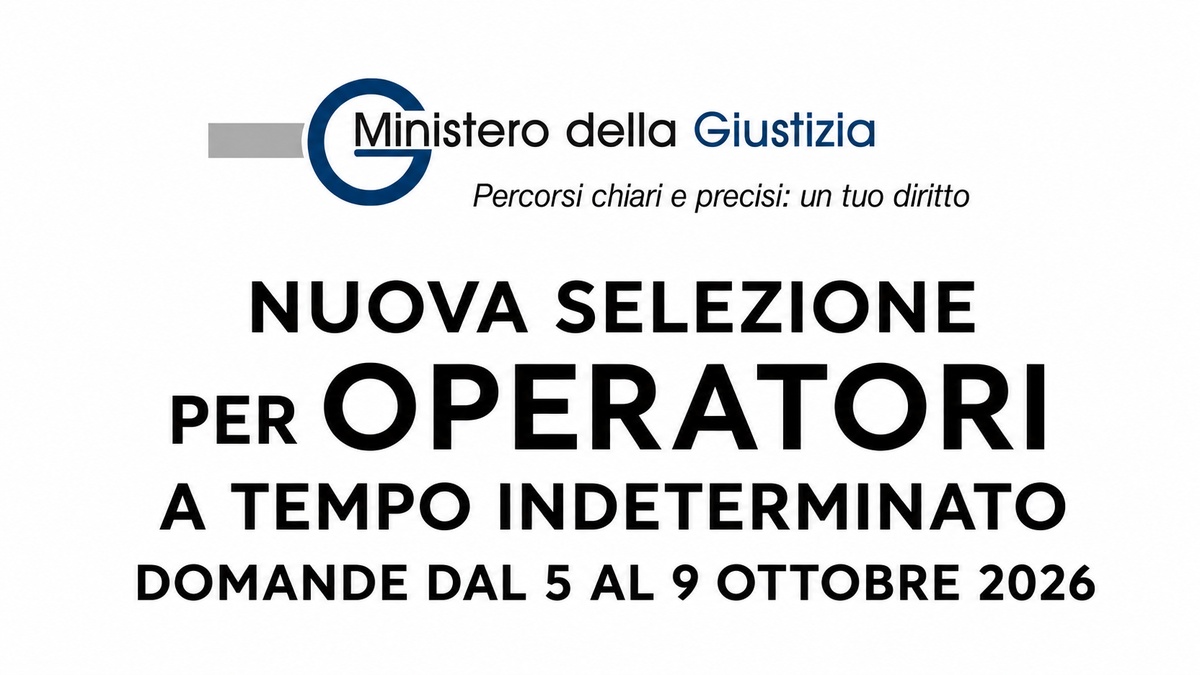 MINISTERO DELLA GIUSTIZIA, nuova selezione per OPERATORI a tempo indeterminato con LICENZA MEDIA