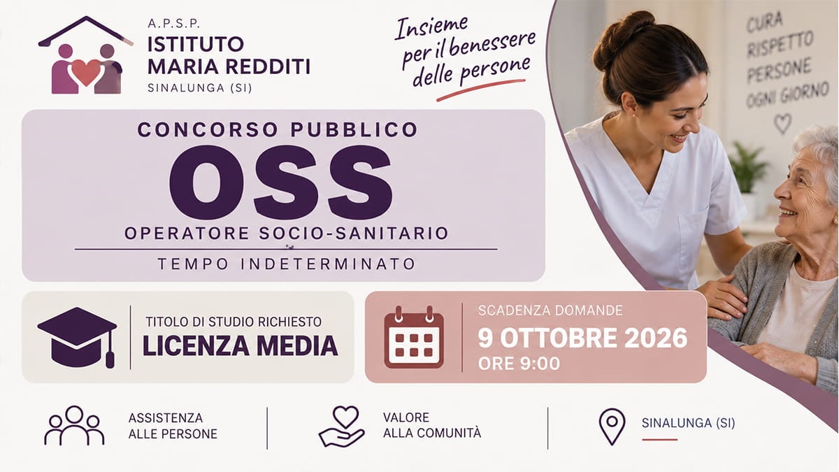 Concorso OSS 2026 a tempo indeterminato, basta la licenza media