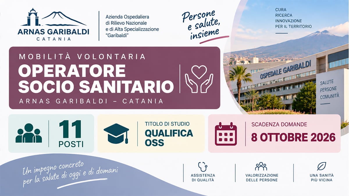 Mobilità OSS Catania 2026: 11 posti all’ARNAS Garibaldi, domande entro l’8 ottobre