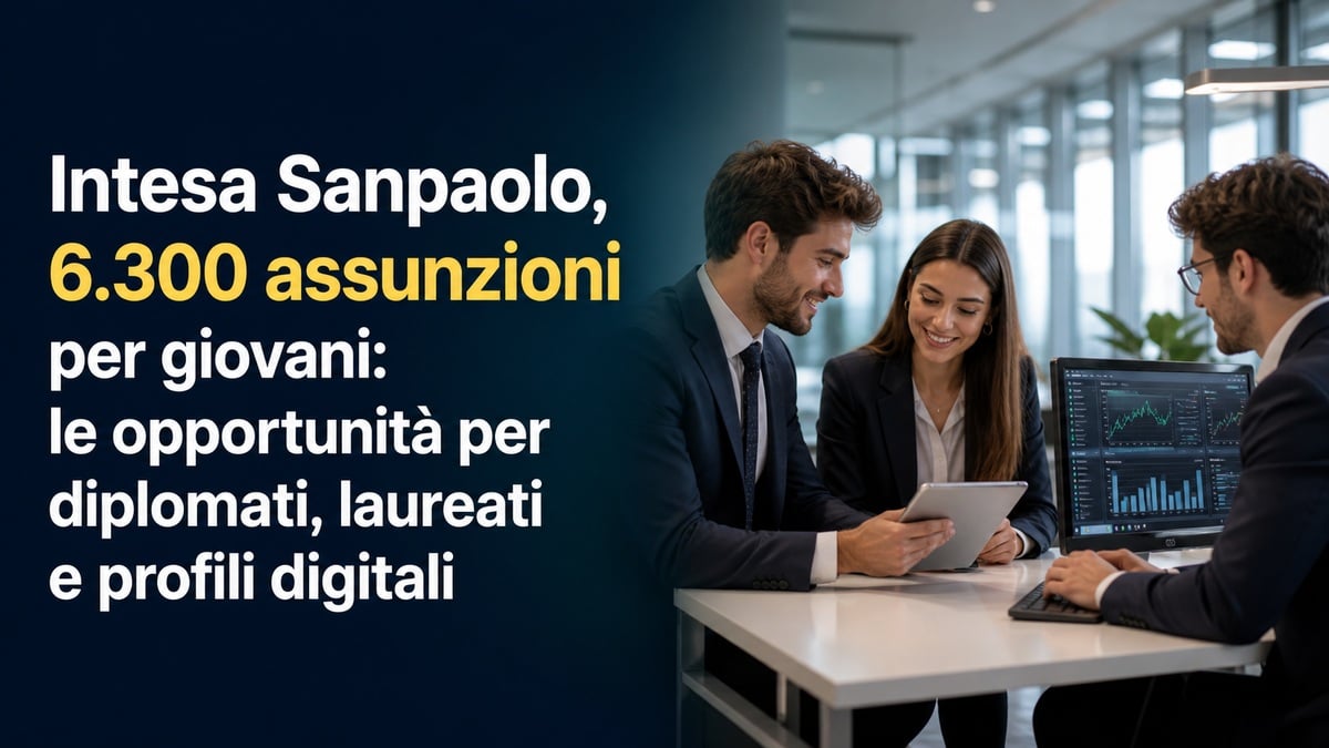 Intesa Sanpaolo, 6.300 assunzioni per giovani: le opportunità per diplomati, laureati e profili digitali
