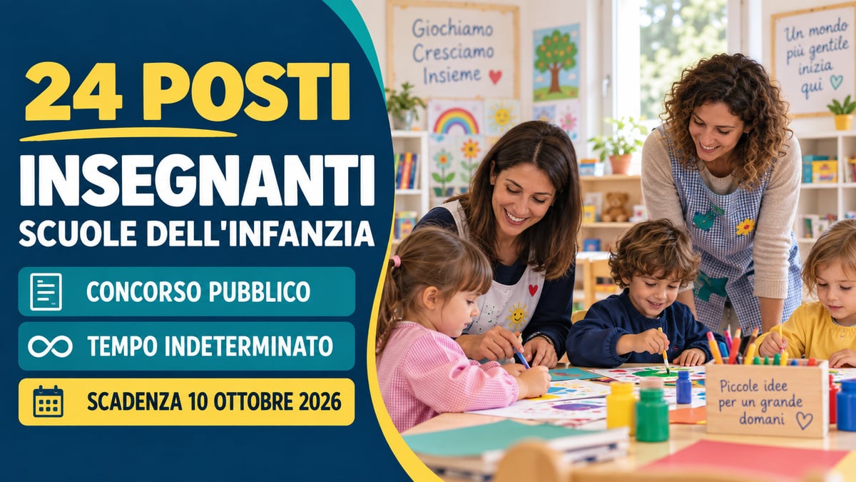 24 posti per INSEGNANTI nelle SCUOLE DELL'INFANZIA, concorso pubblico a tempo indeterminato