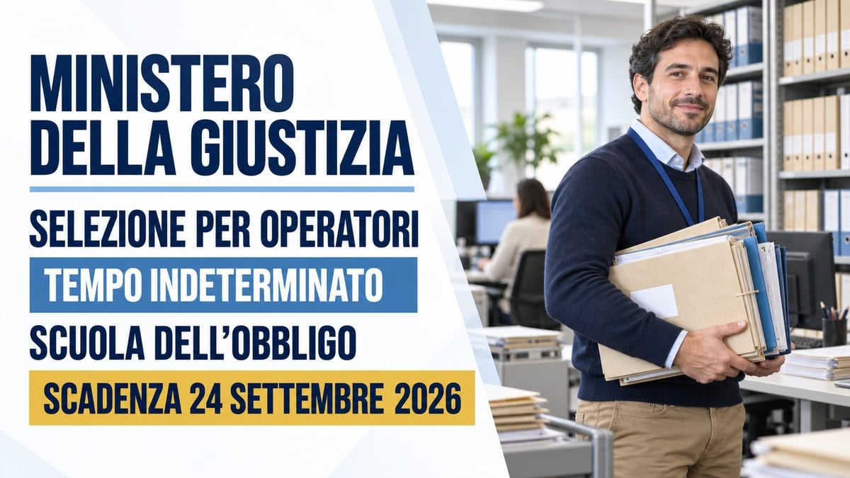 MINISTERO DELLA GIUSTIZIA, nuova selezione per OPERATORI a tempo indeterminato con scuola dell’obbligo