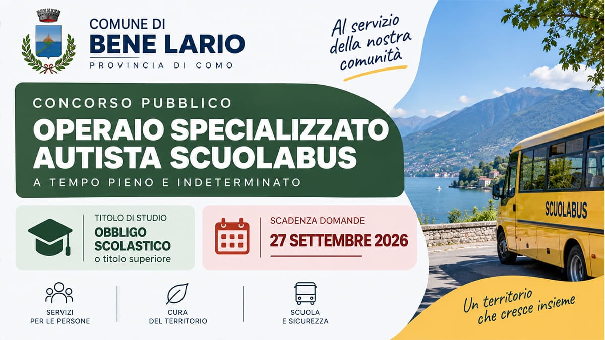 Concorso presso il Comune 2026: posto a tempo indeterminato per Operaio Specializzato e Autista Scuolabus