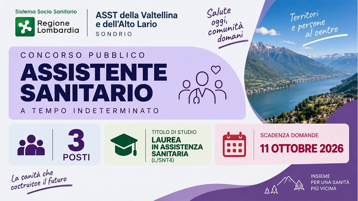 Concorso Assistente Sanitario 2026: 3 posti a tempo indeterminato