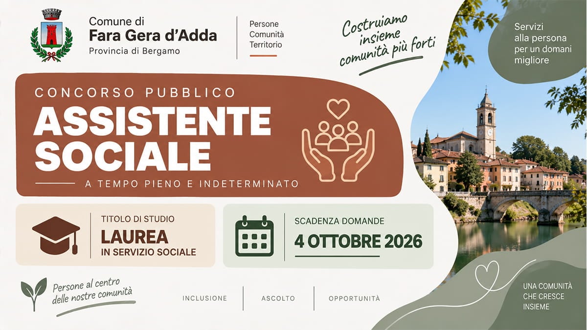 Concorso Assistente Sociale 2026: posto a tempo indeterminato presso ente Comunale