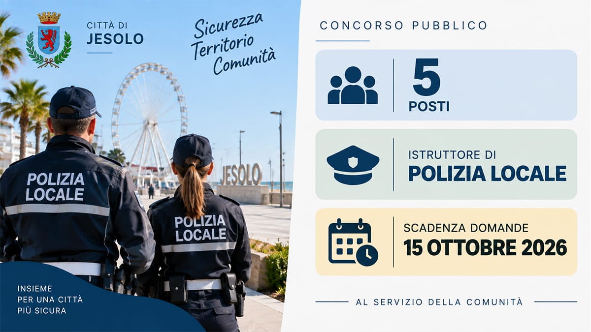 Concorso Polizia Locale 2026: 5 posti a tempo indeterminato, basta il diploma