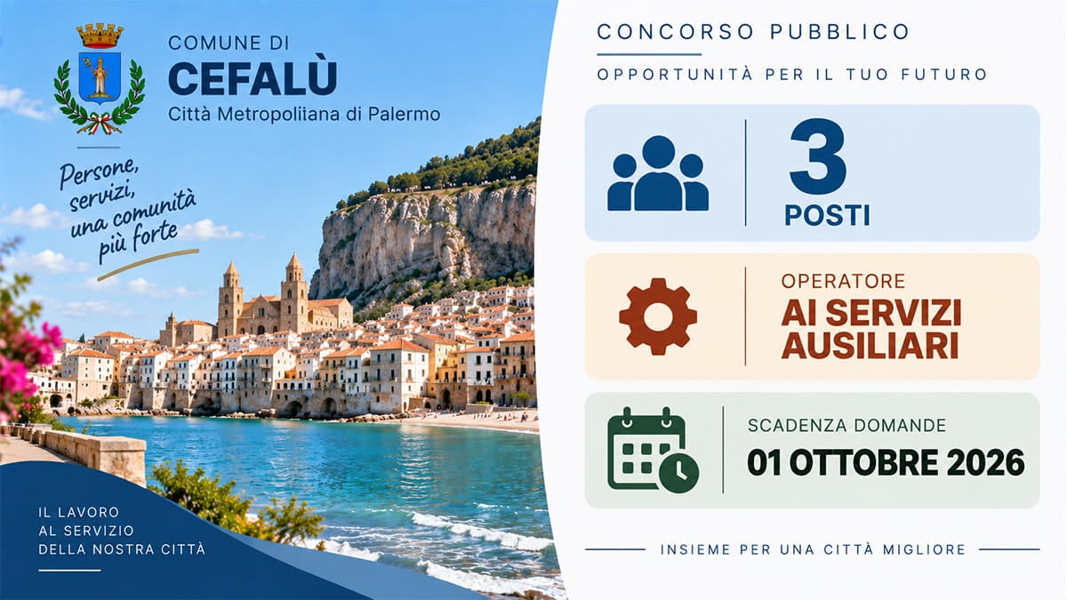 CONCORSO 3 POSTI DI OPERATORE AI SERVIZI AUSILIARI PRESSO IL COMUNE, basta la scuola dell’obbligo
