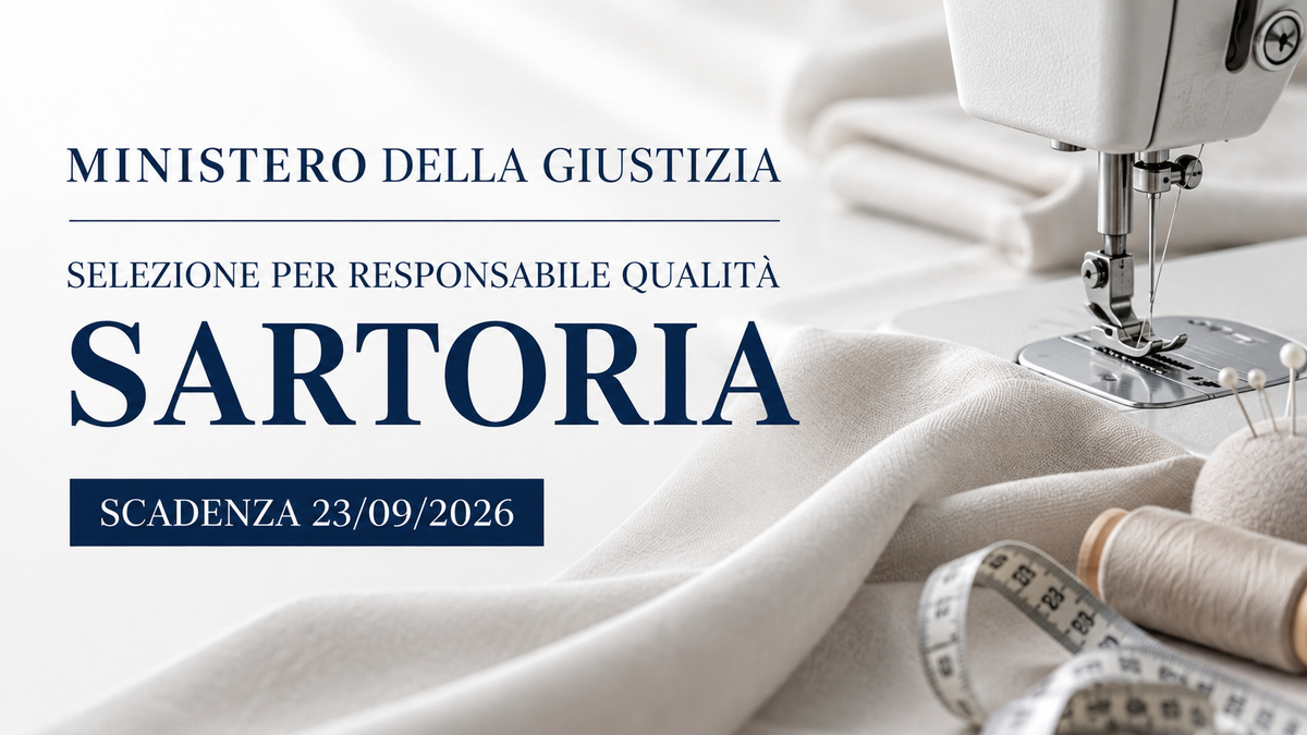 MINISTERO DELLA GIUSTIZIA seleziona RESPONSABILE QUALITÀ per la sartoria penitenziaria: domande entro il 23 settembre 2026